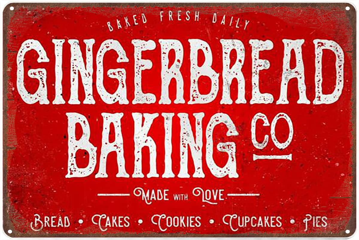 peiyeety Gingerbread Bakery Antique Creative Tin Sign Retro Wall Decor for Home Gate Garden Bars Restaurants Cafes Office Store Pubs Club Sign Plaque Tin Sign 8X12 Inch