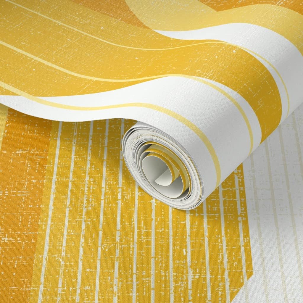 Spoonflower Peel & Stick Wallpaper Swatch - Mid Century Modern Geometric Minimalist Yellow Custom Removable Wallpaper