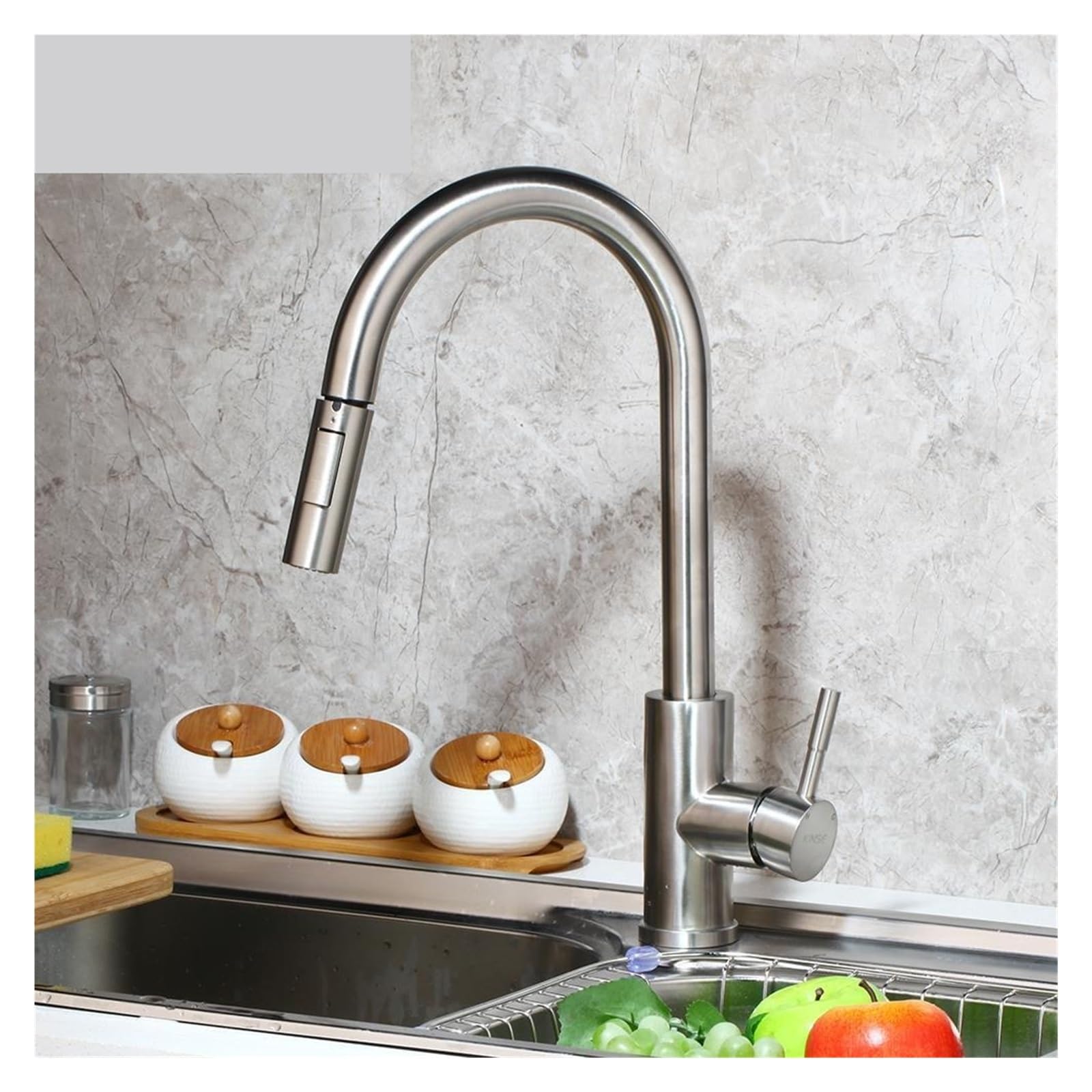 Grifo mezclador de cocina con cabezal rociador extraíble y control frío calor