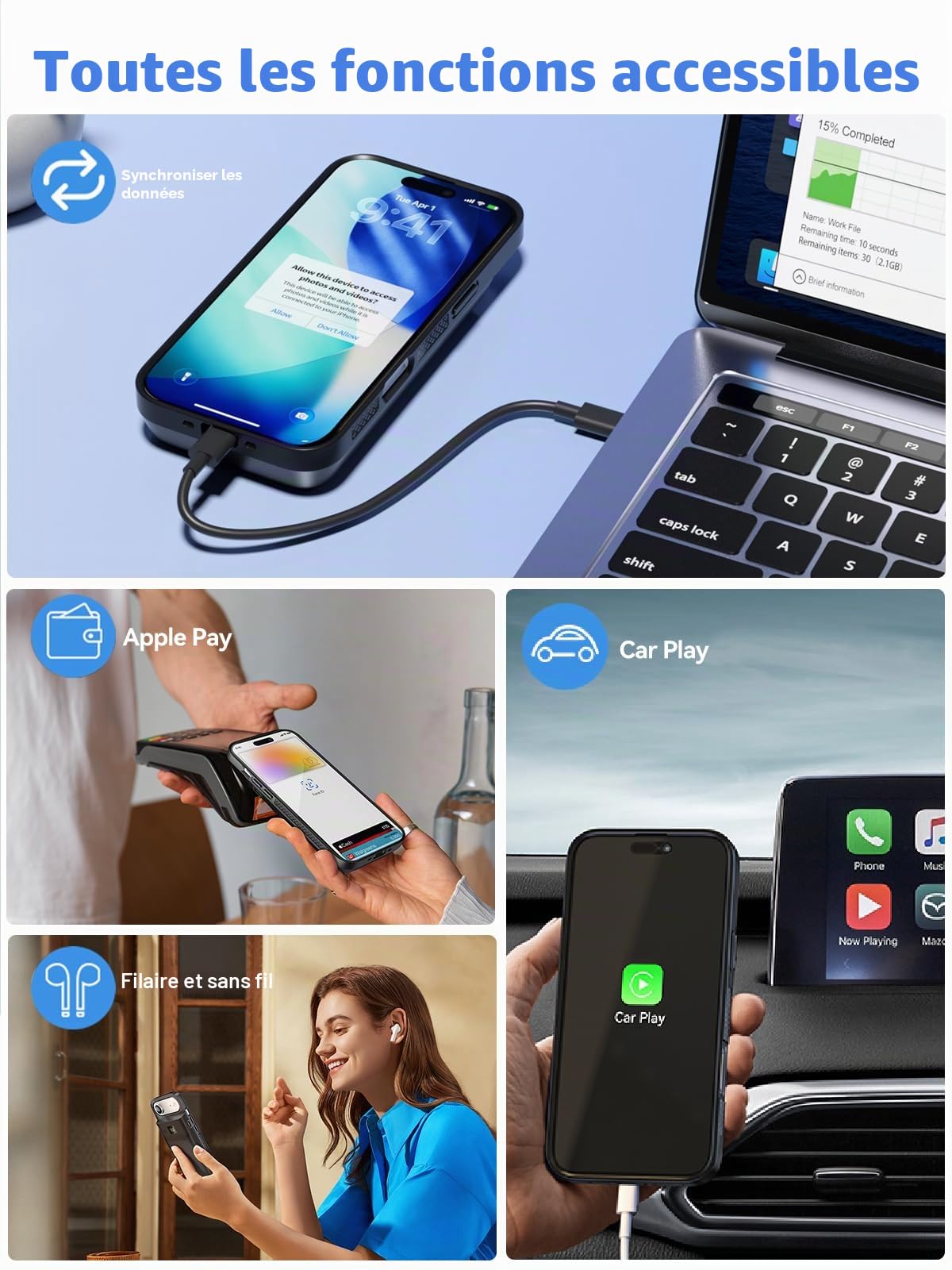 GagaKing Coque Batterie pour iPhone Air, 9300mAh 20W, Rechargeable avec Batterie Externe Chargeur Coque pour iPhone Air(6,5")