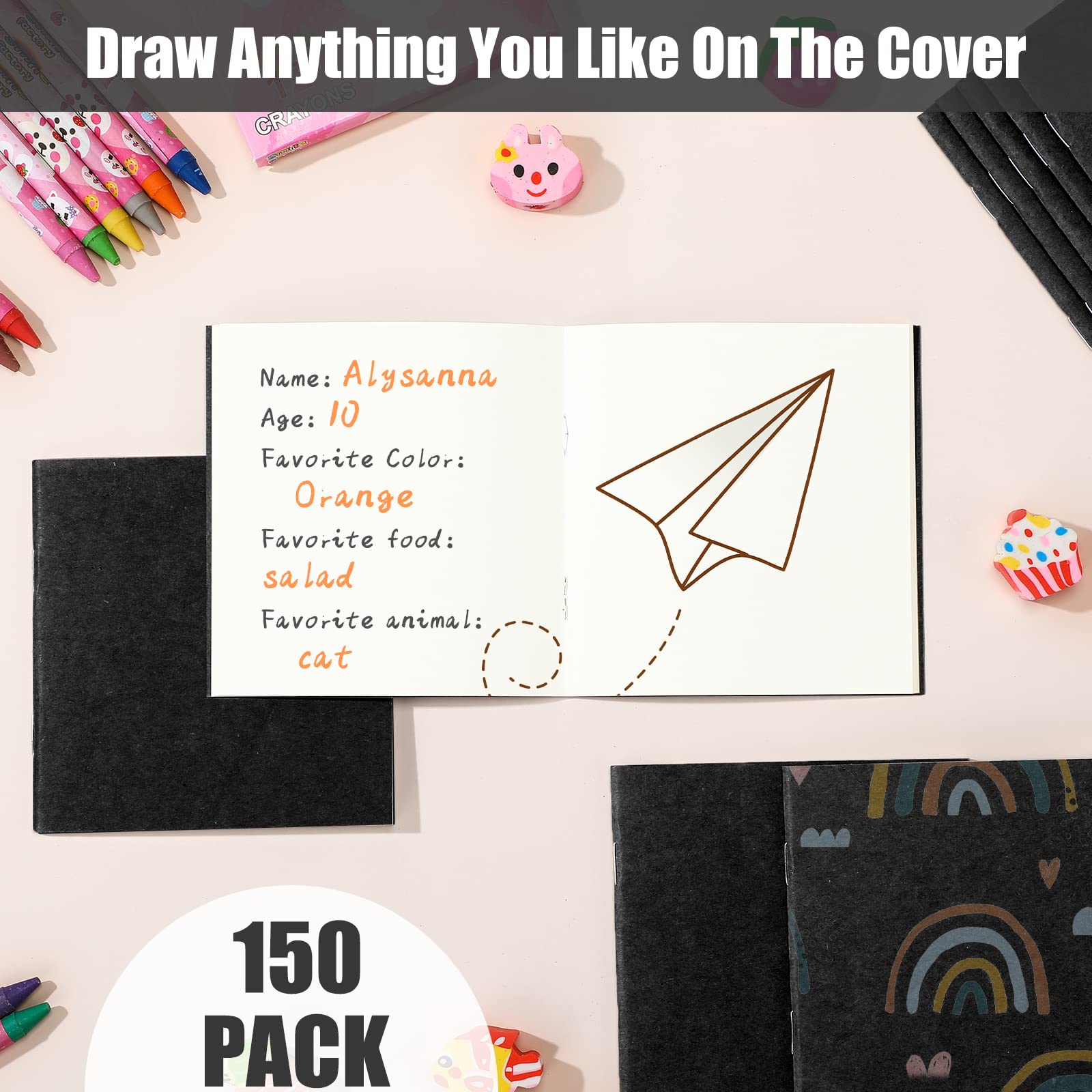 Thenshop Paquete de 150 mini cuadernos pequeños a granel, bloc de notas sin forro, cuadernos de bocetos en blanco, cuadernos de bocetos para niños, estudiantes, regalos de vuelta a la escuela,