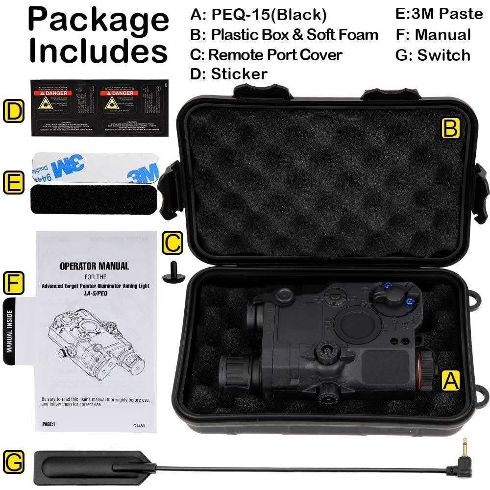 Airsoft PEQ-15 IR Laser + Visible Red Laser + White LED Flashlight (Black)