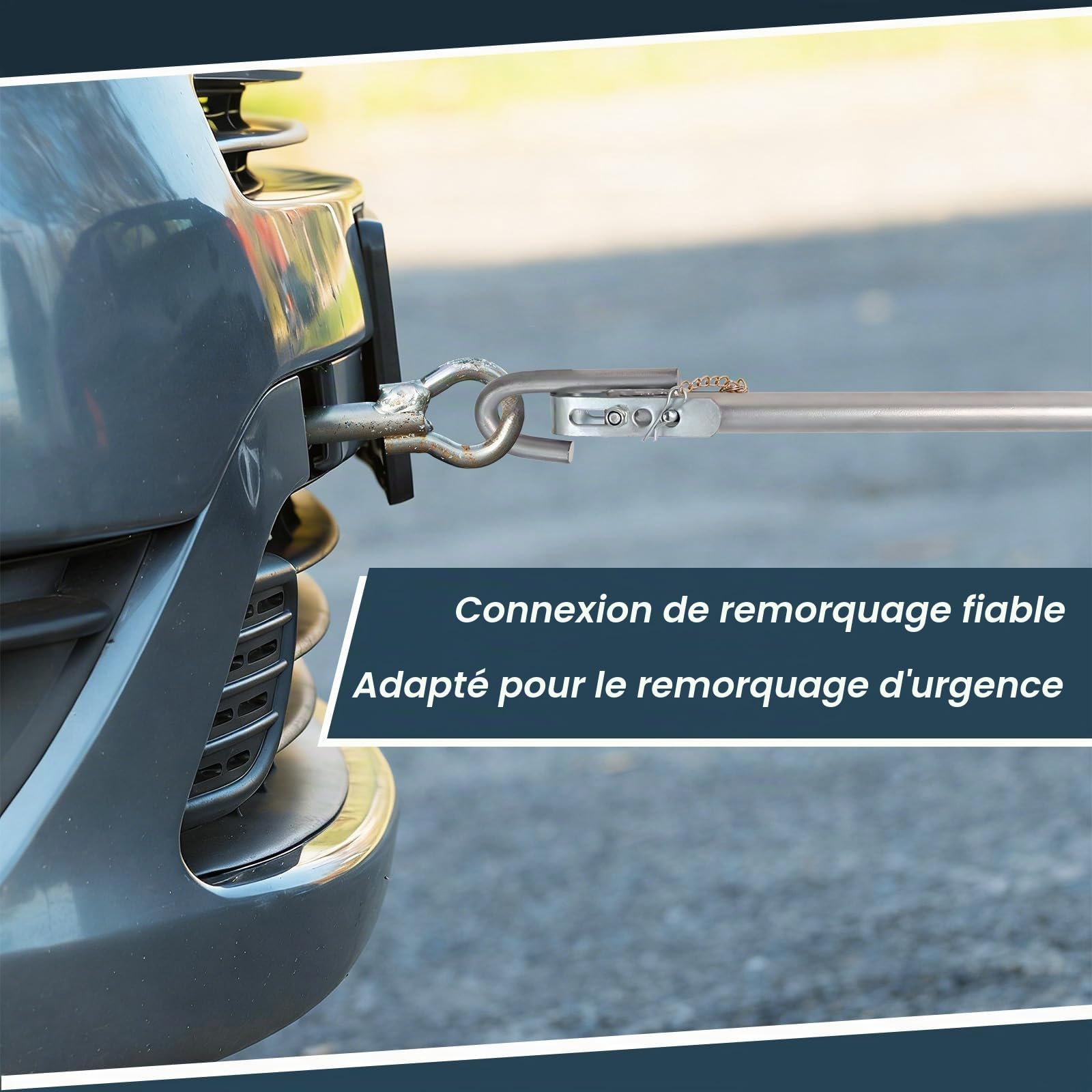 Gekufa Barre de remorquage pour voiture 3T - 3 pièces galvanisées avec amortisseur à ressorts, 196 cm, aide au remorquage pour voiture, jusqu'à 3000 kg