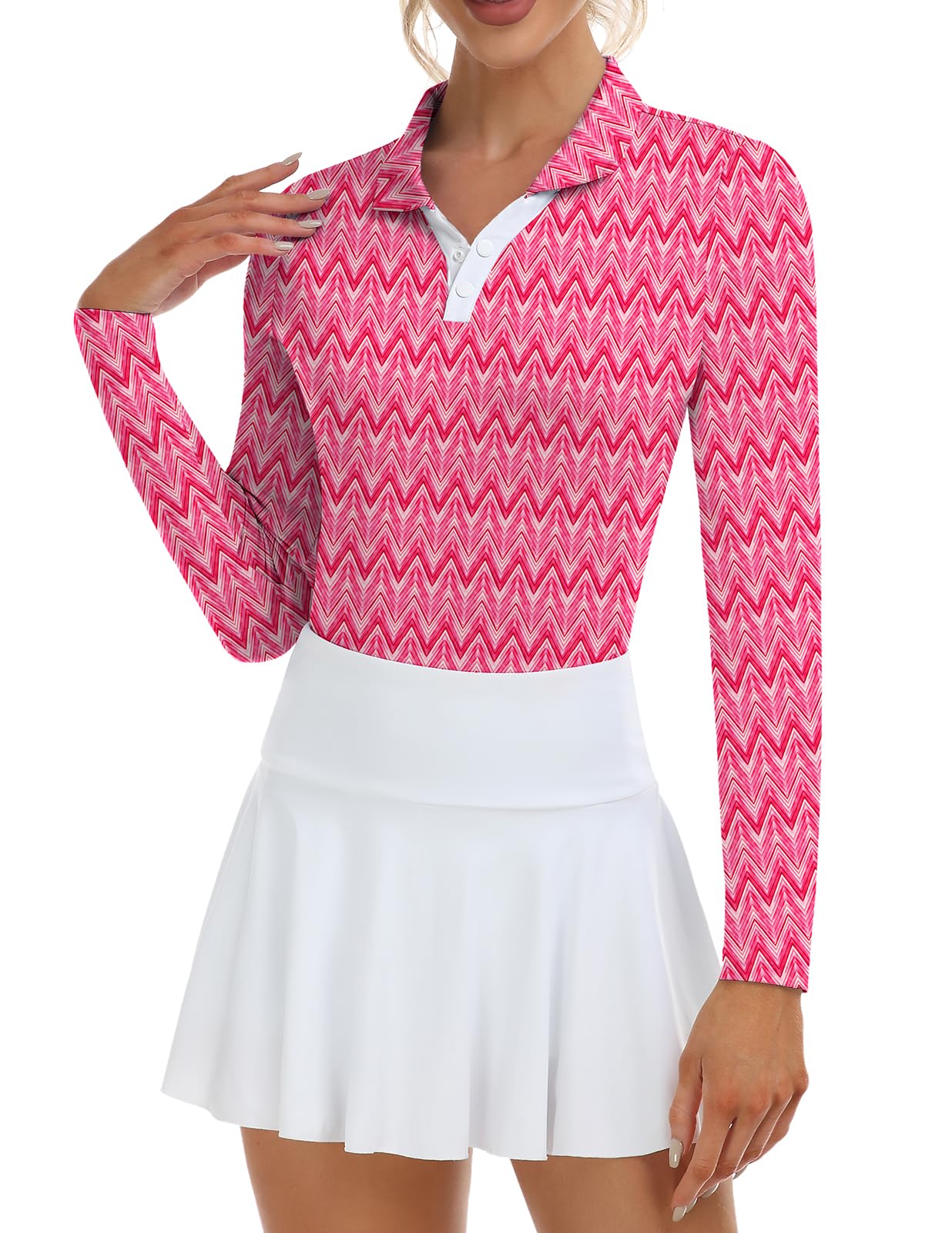 Soneven Womens Golf Shirts Moisture Wicking V Neck Long Sleeve Polo Shirts Collared Tops