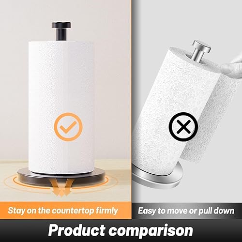 Miniatura 6 de VEHHE Toallero de papel negro para encimera, soporte de toalla de papel de acero inoxidable con ventosas de base ponderada para cocina y baño