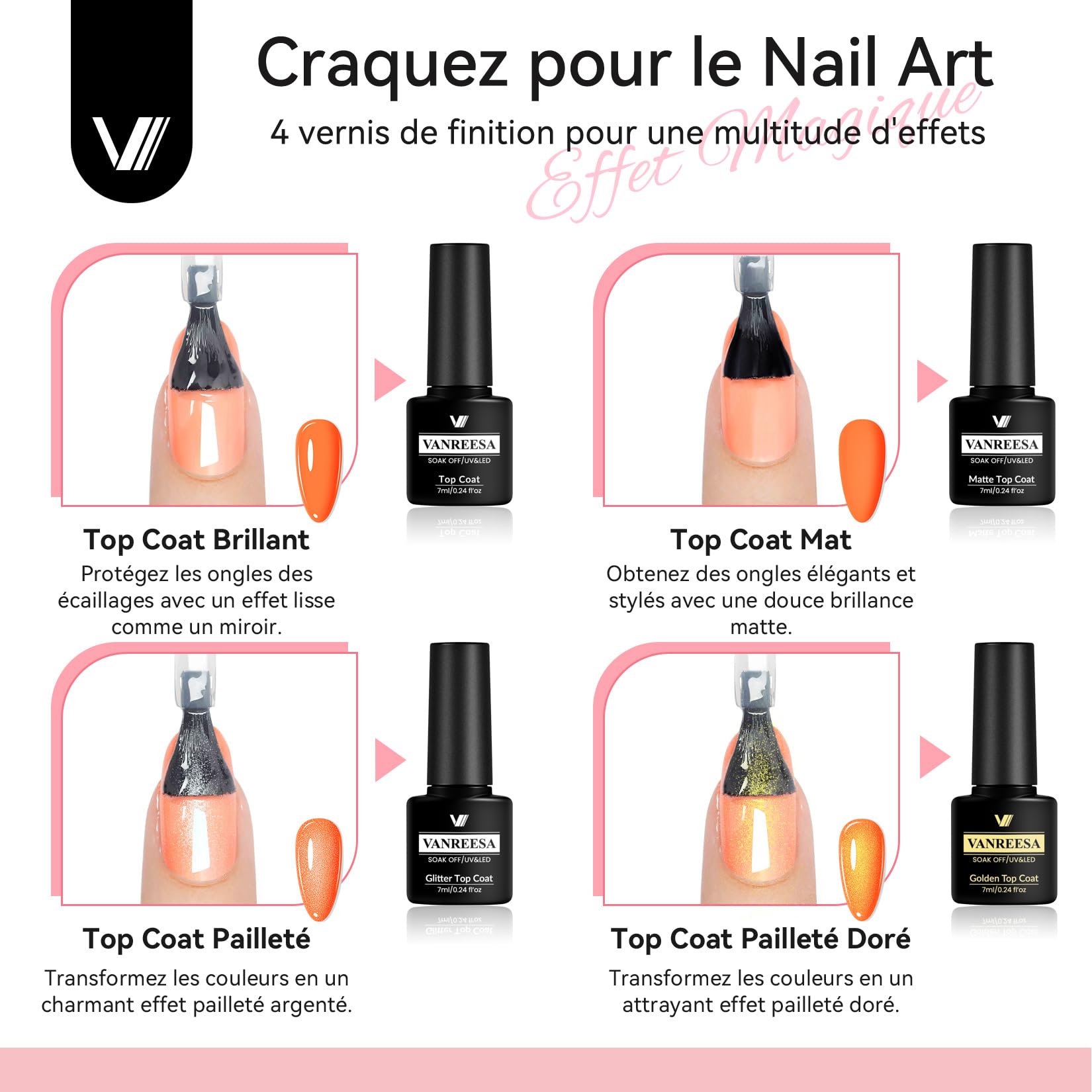 VANREESA 50 Pièces Vernis Semi Permanent, 45 Couleurs Vernis Gel U V Semi Permanent avec Base Coat et 4 Top Coats Brillant Mat Pailleté, Vernis à Ongles Noir Blanc Rouge, pour Manucure DIY à Domicile