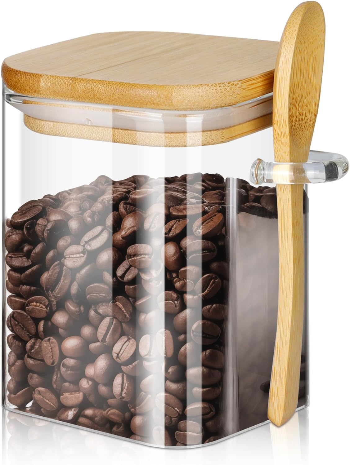 Jinelza Airtight Sealed Clear Rectangular Food Storage Jar Glass Clear Airtight Wide Mouth Sealed Rectangular Grain Canister with Spoon & Wooden Lid 1000 Ml Square Jar 1 Pcs (B0CLVBV38D) Amazon Price History, Amazon Price Tracker