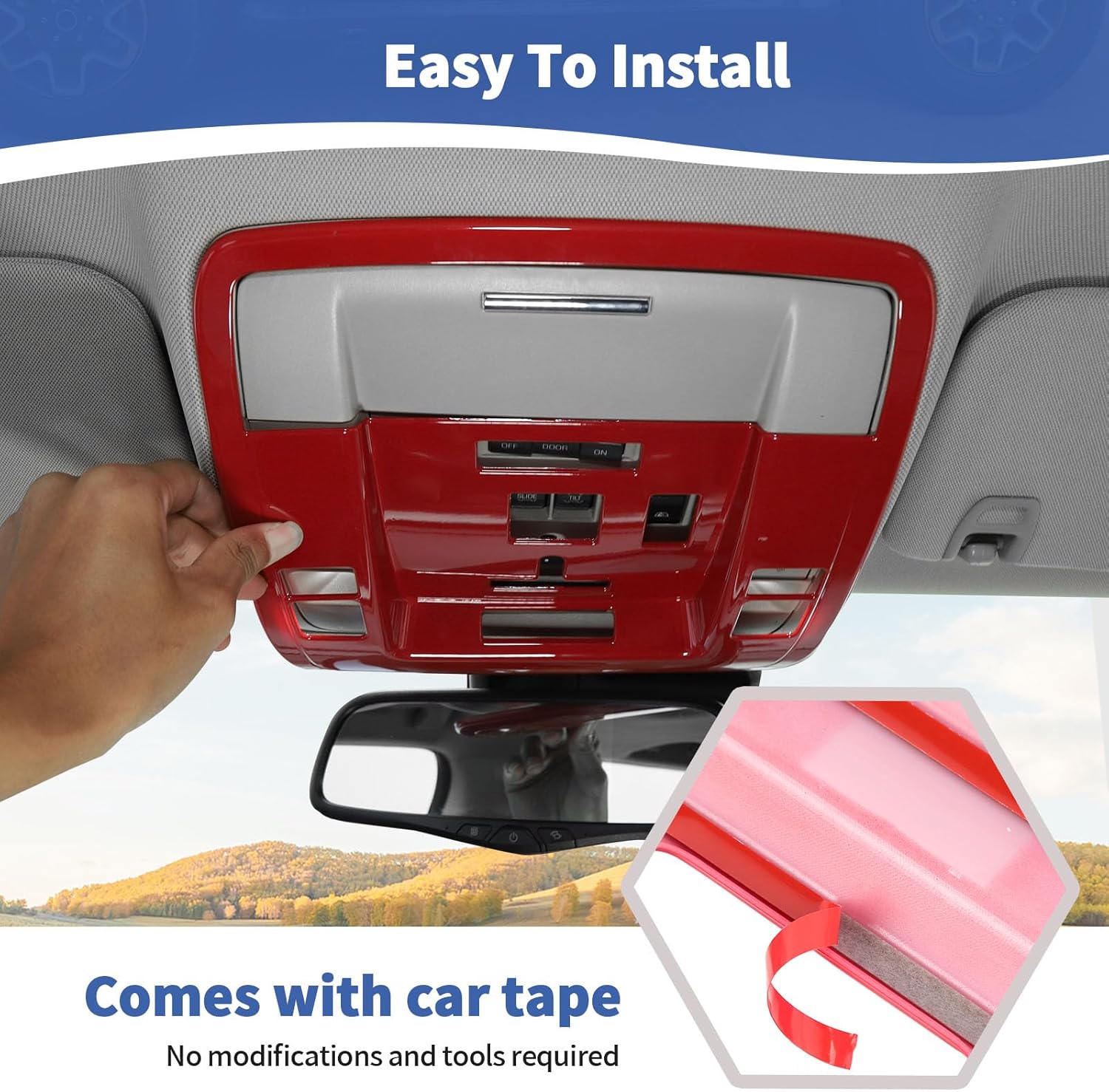 RT-TCZ for Silverado Overhead Console Panel Trim Cover Red for Chevy Silverado GMC Sierra 2014-2018 Red Interior Accessories 3pcs