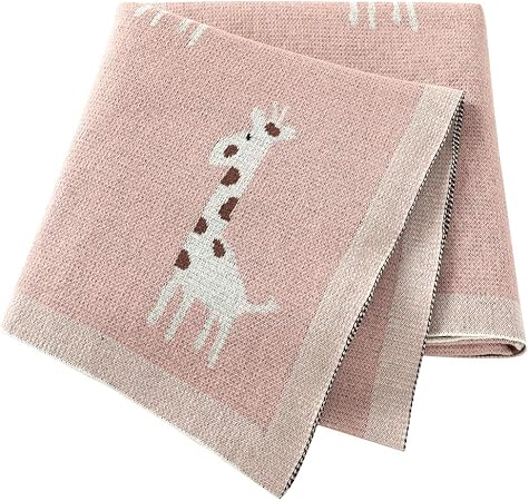 Mimixiong Couverture Bebe Nouveau Ne Tricot Coton Doux Girafe 80x100cm Rose Amazon Fr Bebe Et Puericulture