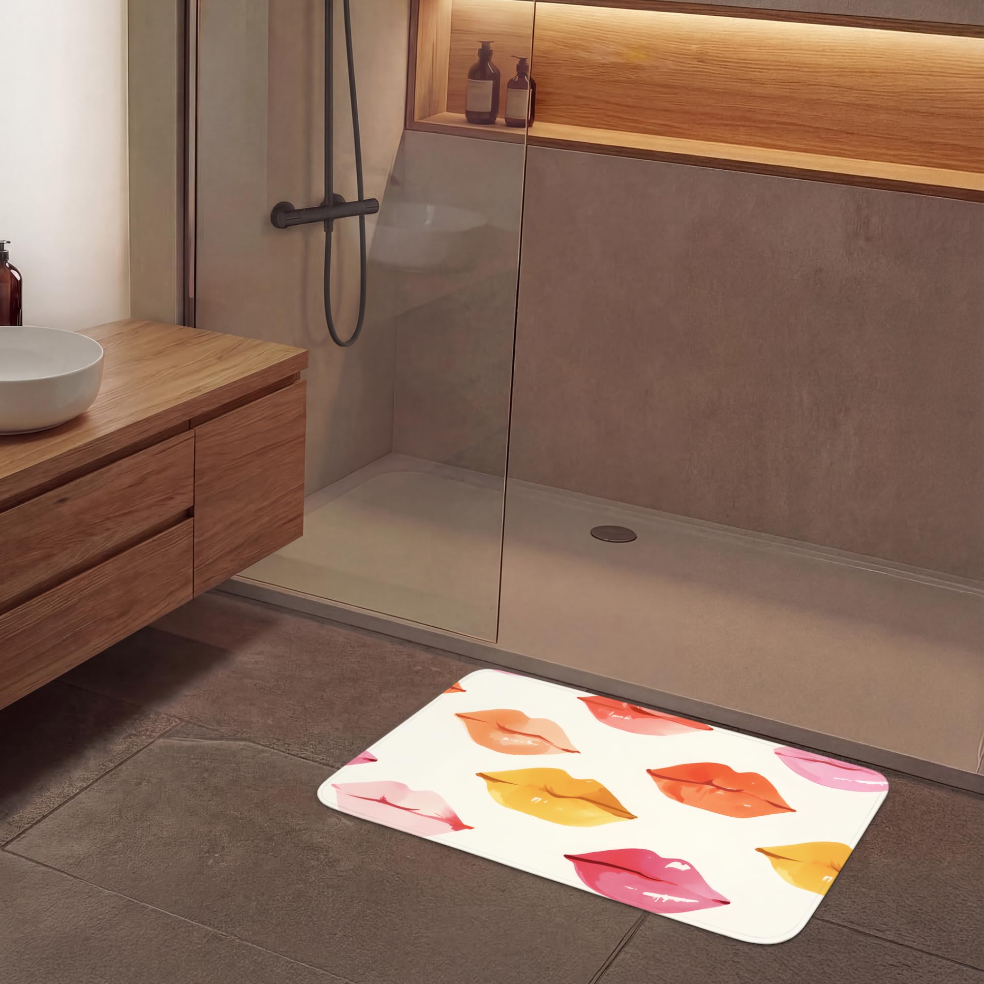 Alfombra De Baño Rectangular 90x60 cm Bathroom Bath Mat Lavable Tapete Antideslizante Alfombras Ducha Decoracion Alfombrilla Labios - Coloridos - Brillantes
