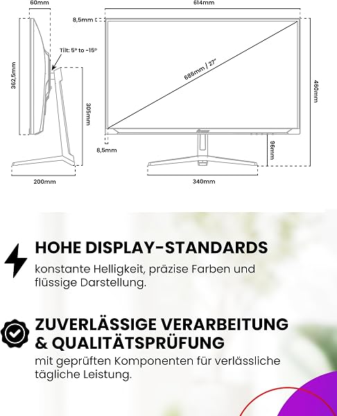 Arozzi Nova Gaming Monitor 27 Inch IPS 180Hz - QHD 1440p Screen with Adaptive Sync, HDR10 & Flicker-Free Display - 100% sRGB - PC & Console - White - 4