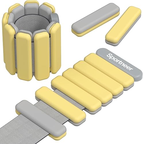 Sportneer Pesas de muñeca y tobillo mejoradas para mujeres y hombres, 1 par (1 libra2 libras cada uno)  Juego de pulseras ponderadas de silicona