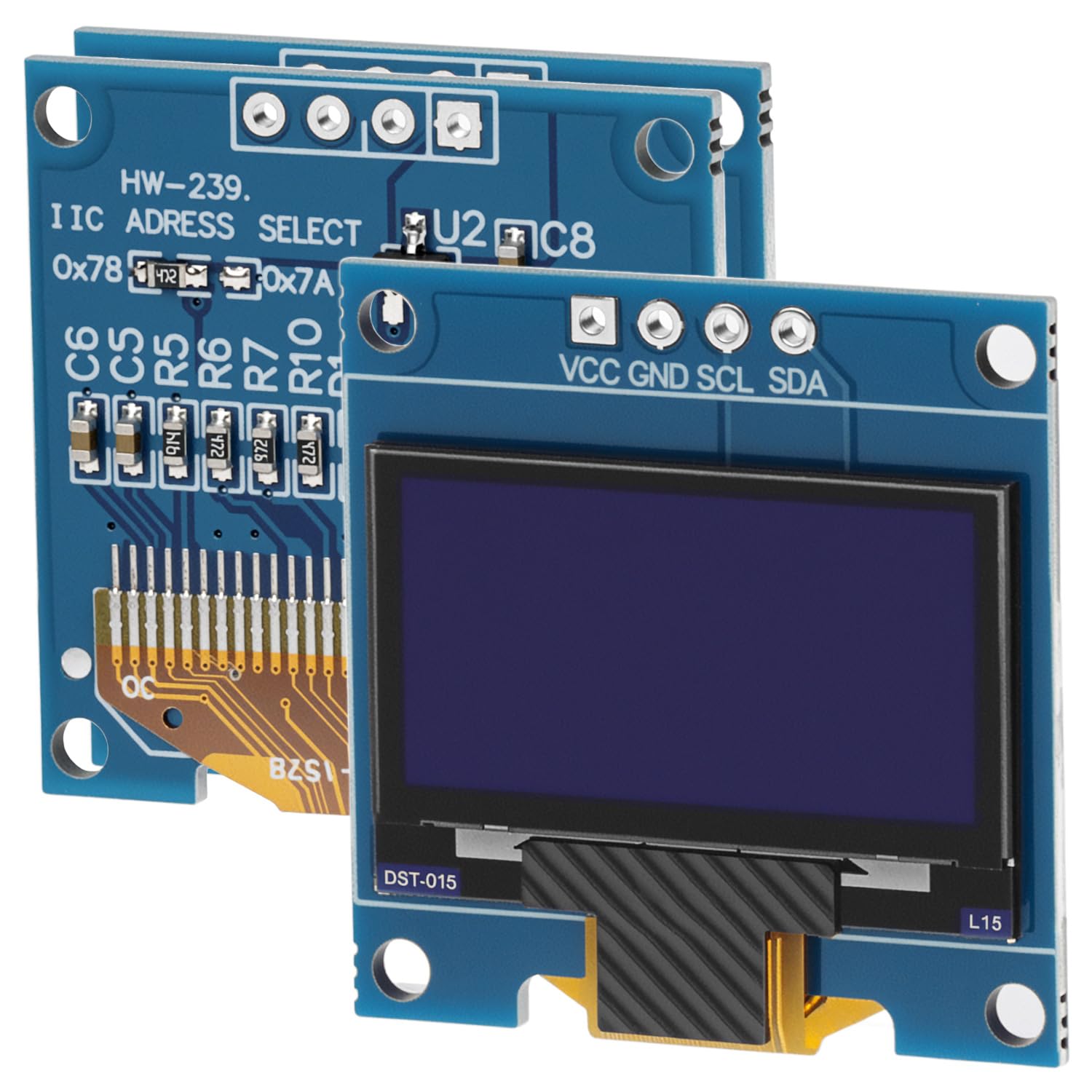 QWORK® 3-pak wyświetlacz OLED 0.96 cala IIC SSD1306 128x64 - kompatybilny z Arduino, Raspberry Pi, ESP32, niebieskie znaki