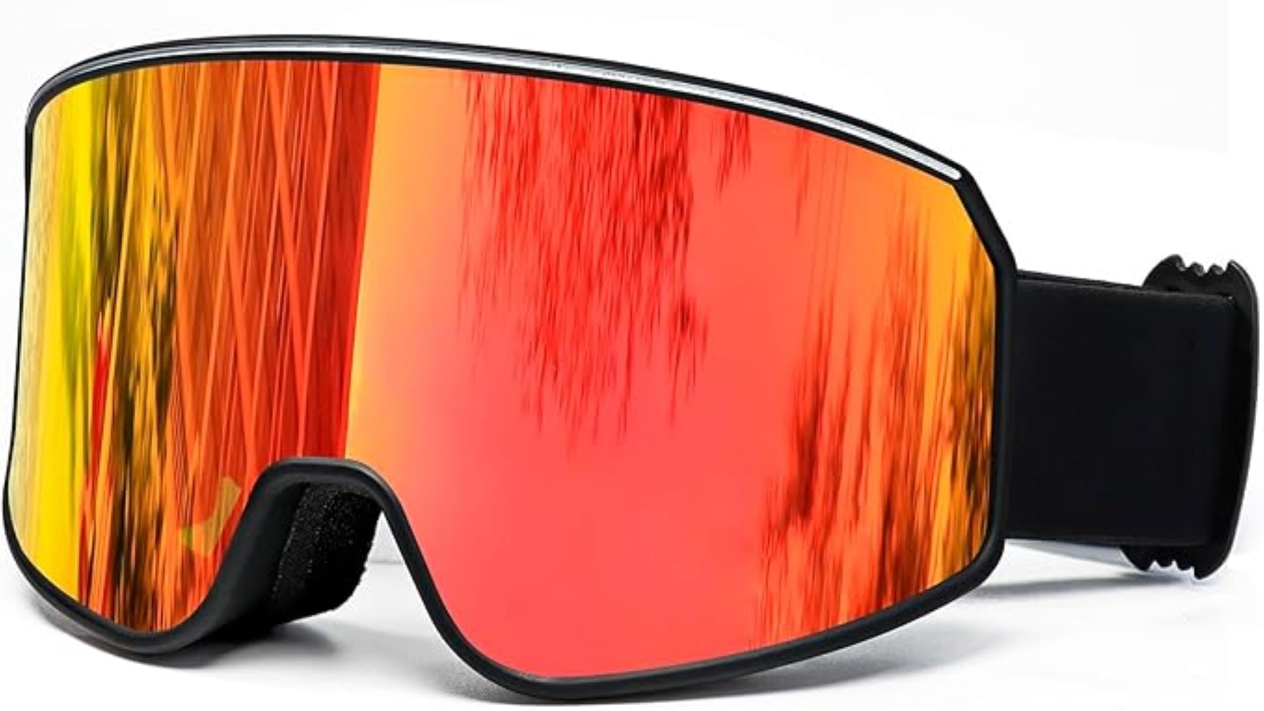 Krafty eye patches Ski Goggles Magnetic Cylindrical Snowboard Snow Goggles Anti-Fog & UV400 Protection for Men, Women (Black Red)