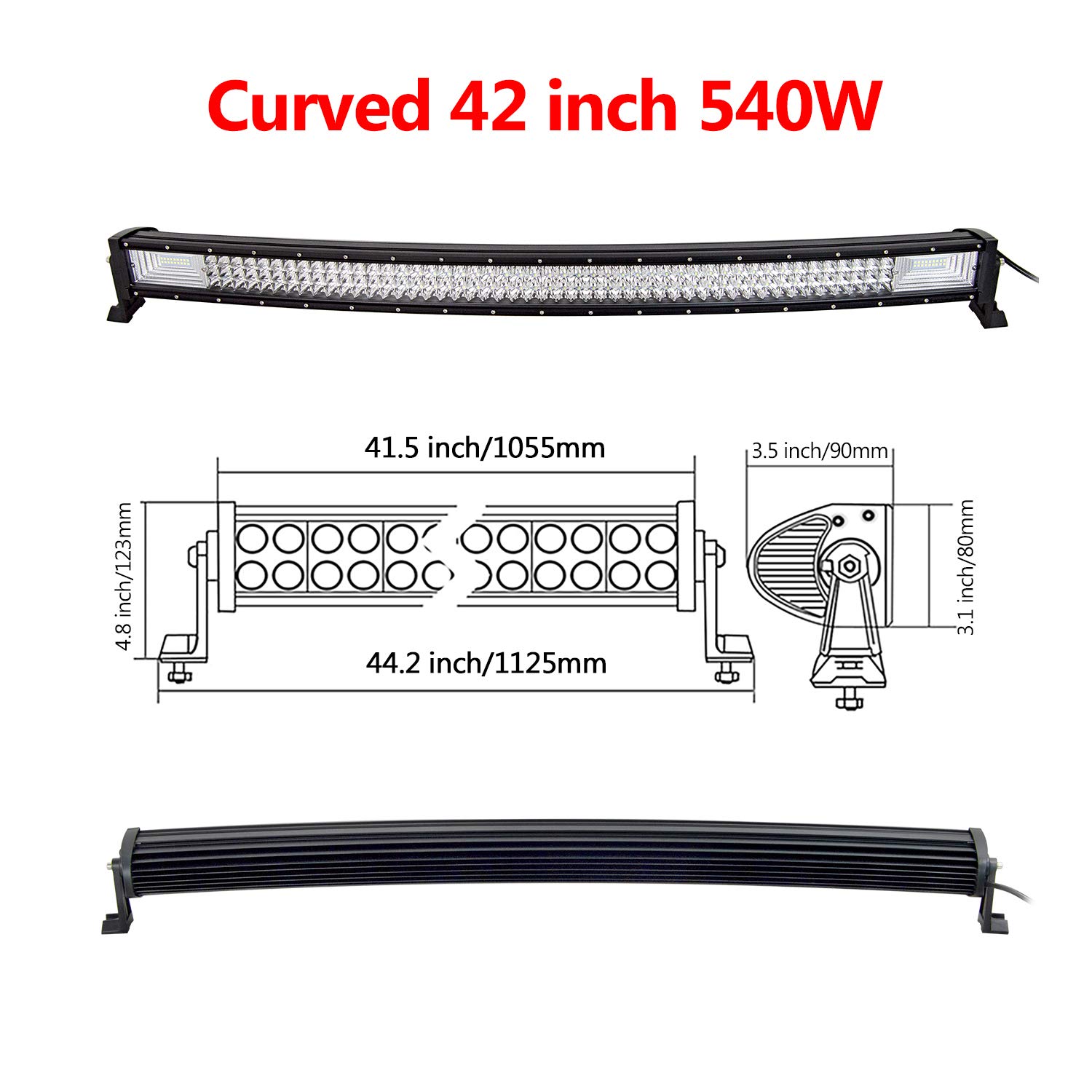 PICAA Barra LED 7D de triple fila curvada para todoterreno, 42 pulgadas, 540 W, con cableado, haz combinado para faros de trabajo 4x4 para coche, tractor, camión, ATV, barco
