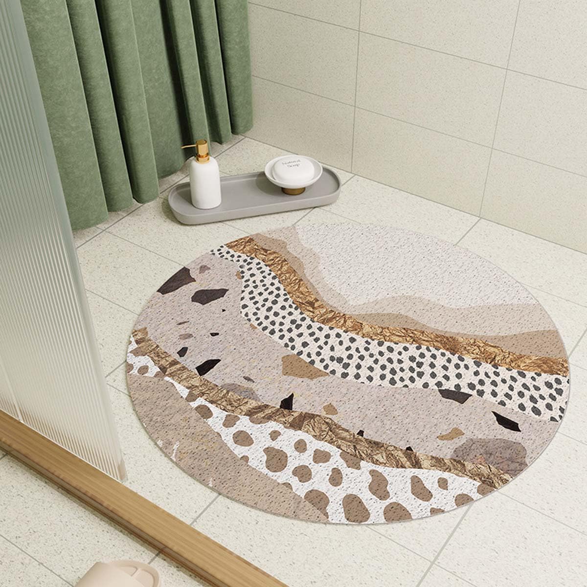 Round Shower Mat 50cm Loofah Bath Mat for Bathroom Inside Shower, Non Slip Anti Mould PVC Bathtub Mat with Drain, Quick Drying Wet Area Shower Bath Mat