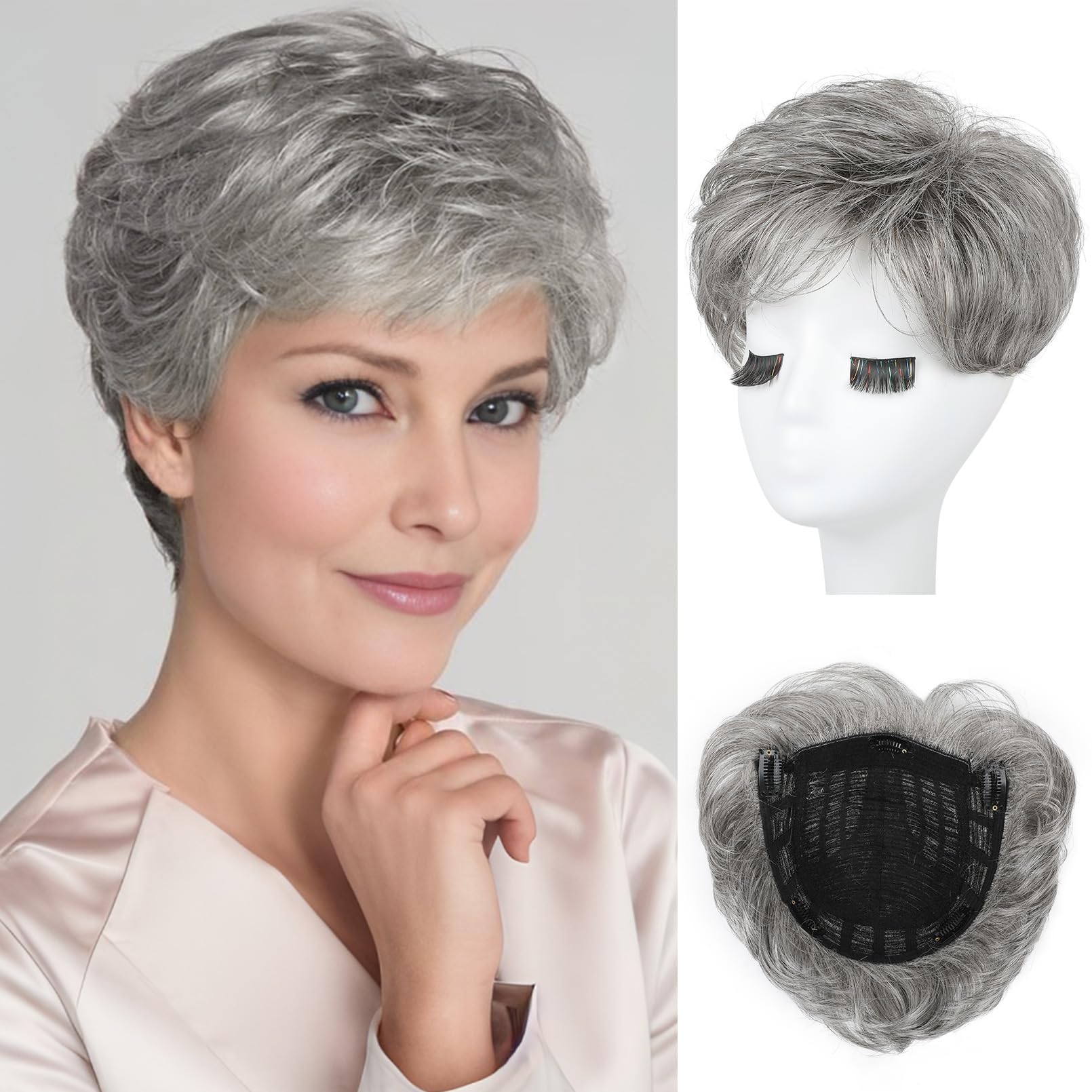 REECHO Hair Topper for Women - 100% Japanese Revolutionary Fiber Short Toupee Wiglet Topper Hairpiece for Women with Thinning Hair Loss Lightweight