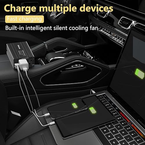 Vista 8 de Inversor de corriente de 300 W, 12 V CC a 110 V CA, adaptador de enchufe de automóvil, convertidor de salida con cargador de automóvil de CA dual