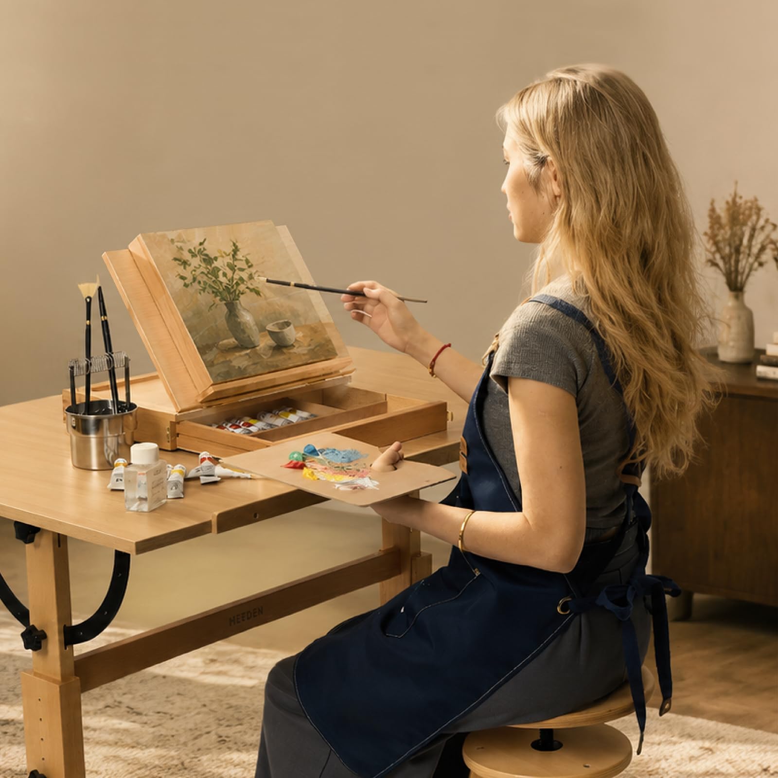 MEEDEN Tischstaffelei Box aus Holz, Portable Sketchbox aus Buchenholz mit Aufbewahrung, Verstellbarer Leinwand Ständer für Maler, Künstler und Anfänger, Leinwand bis zu 27 x 36,3 cm | Tragbare Malstaffelei mit Aufbewahrung – Holz-Skizzenbox für Künstler,