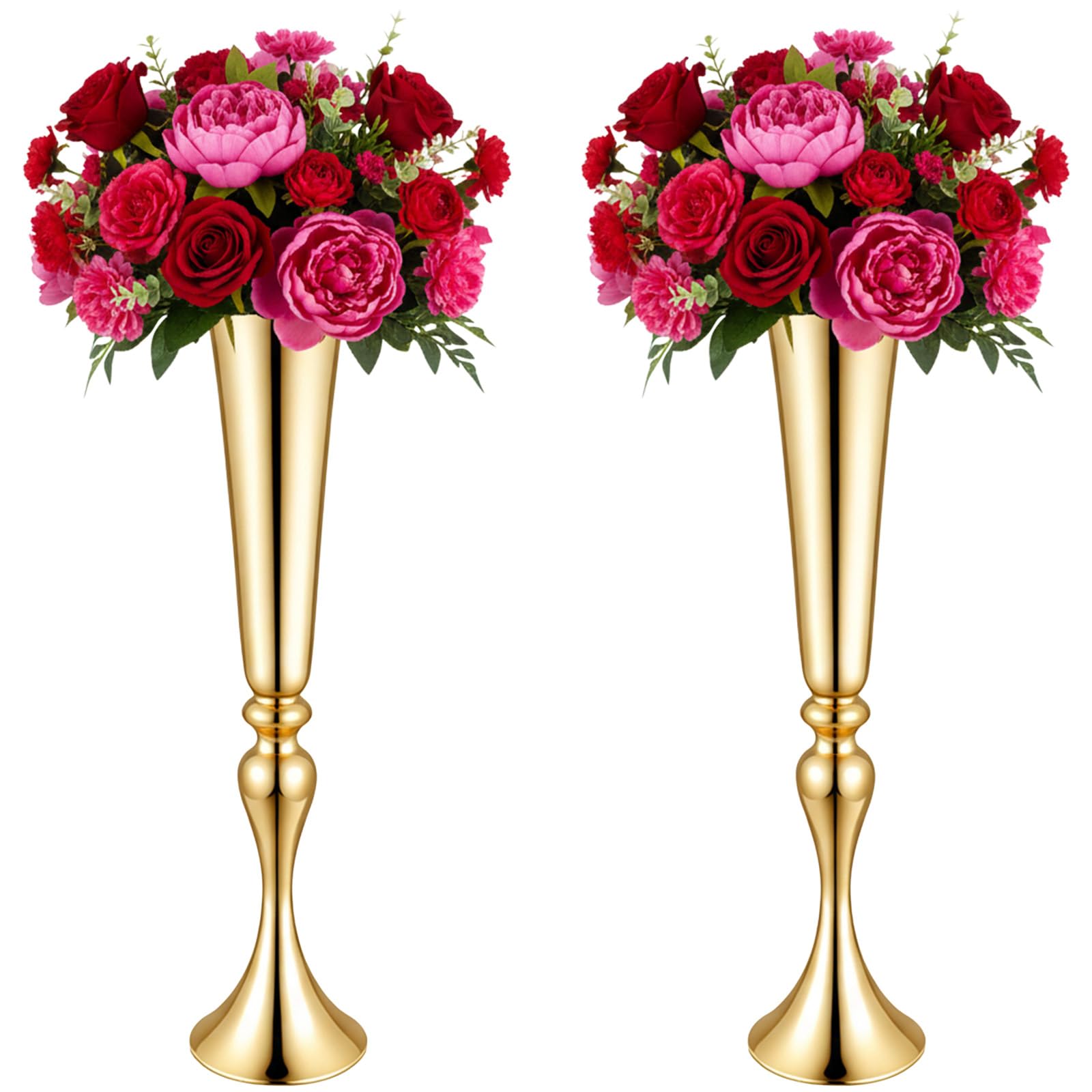 View 1 of 2 Pcs 22" Tall Gold Vases for Wedding Centerpieces Metal Large Trumpet Vase