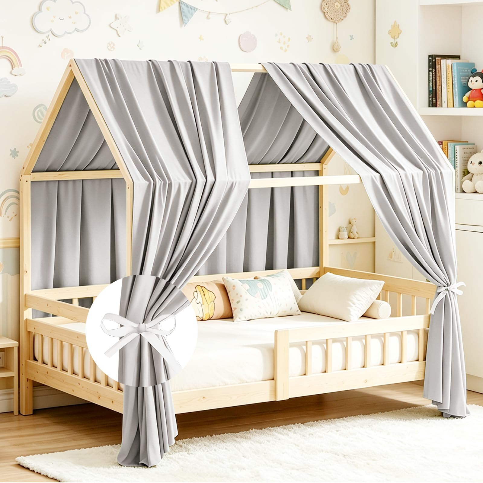 Bocguy Juego de 2 Dosel para Cama de Muselina, para niñas, niños, Dosel, Cama Infantil, decoración de habitación infantil-270X67CM