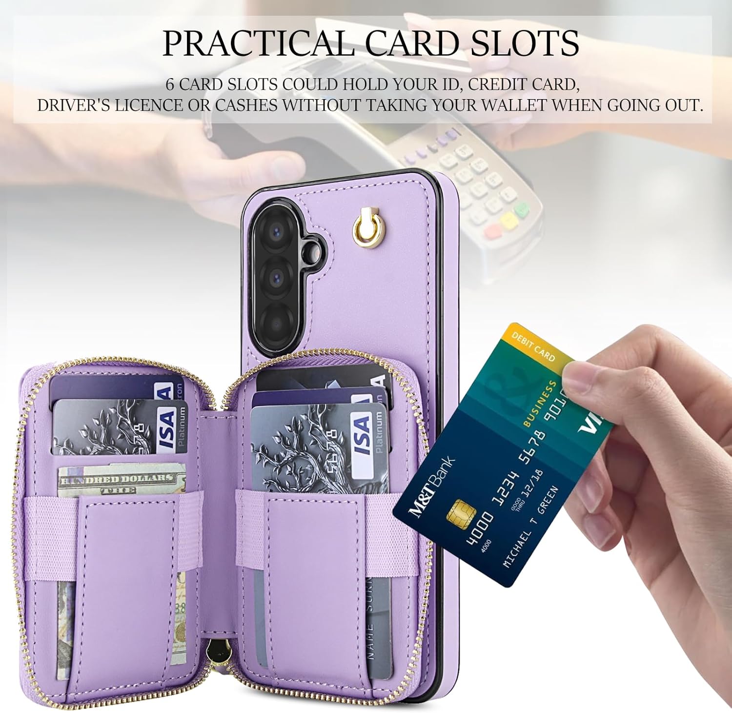 Phone Case for Samsung Galaxy A26 5G Wallet Cell Cover with Tempered Glass Screen Protector Wrist Crossbody Strap Lanyard Stand RFID Blocking Credit Card Holder Slot A 26 26A LTE Women Girls Purple