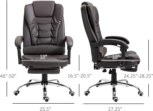 Miniatura 3 de HOMCOM Silla de oficina ejecutiva ergonómica de respaldo alto, silla de computadora de piel sintética con reposapiés retráctil, soporte lumbar,