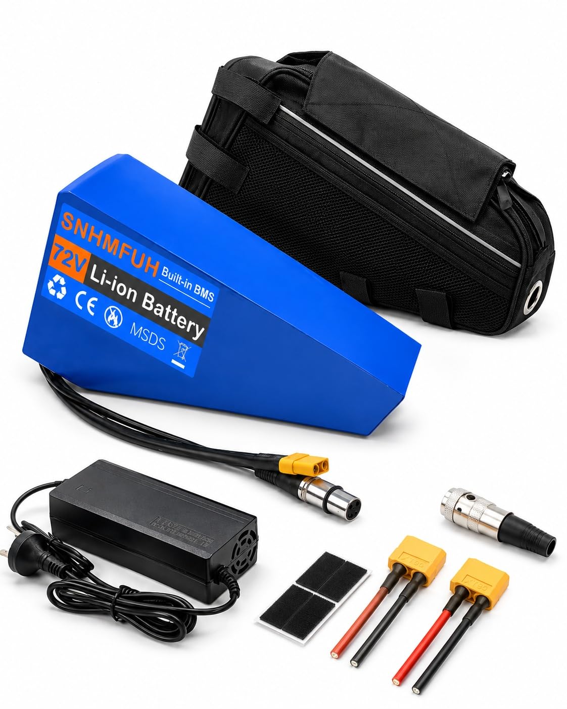 Batteria al Litio Triangolare 72V per E-Bike, 20Ah/25Ah/30Ah con Caricatore 5A e Borsa Telaio, per MTB, Bici da Strada e Conversione DIY