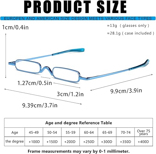 Miniatura 2 de 2 pares Slim Mini Metal Lectura Gafas Compacto Ligero Portátil Lectores con Gafas Caso para Lectura Caso +1.0 (azul)