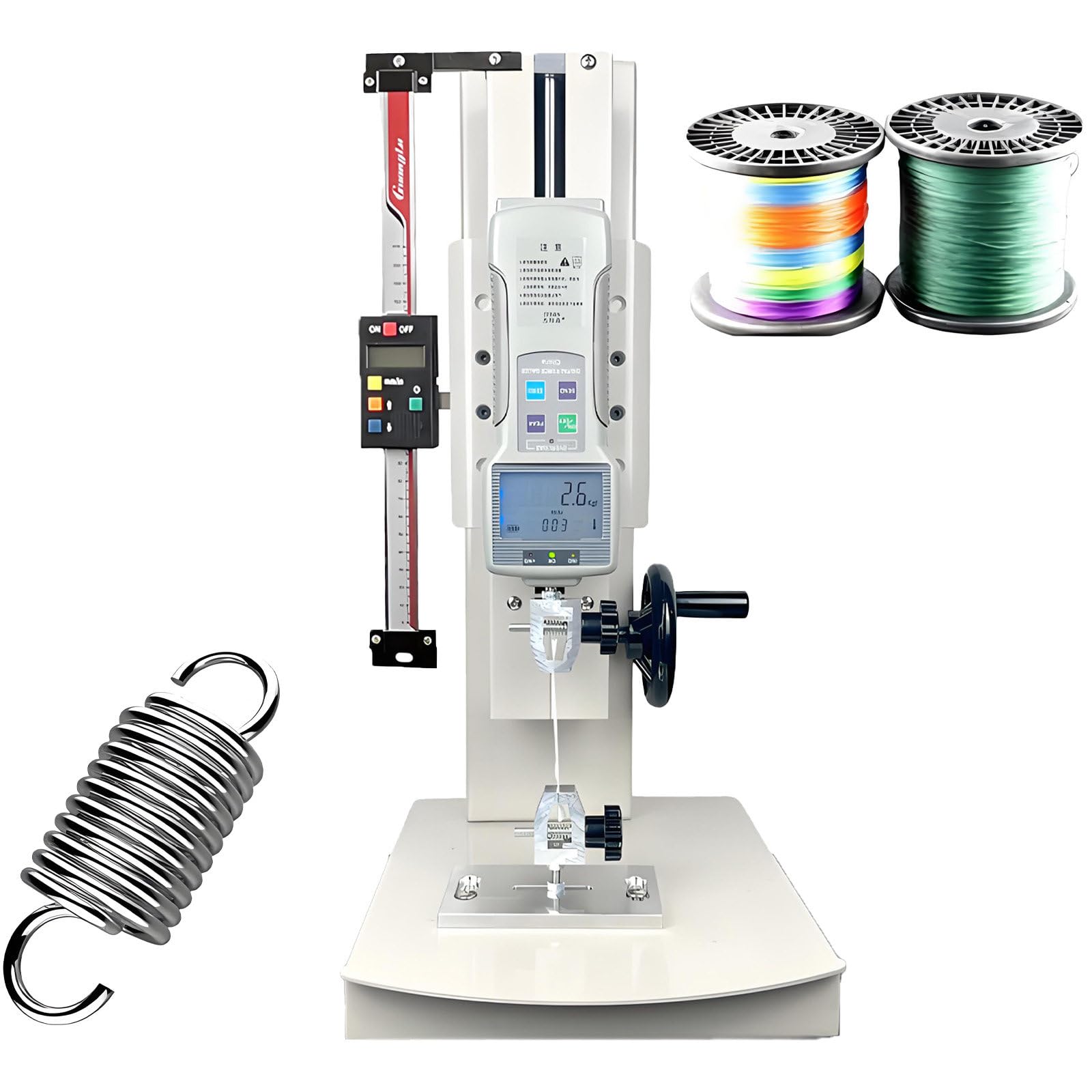 Tensile Testing Machine, 10-2000N Digital Tensile Pressure Tester with 5 Probes, Hand Crank Vertical Tensile Test Bench for Textiles, Sports, Scientific Research, Fishing, Furniture withRuler-1000N