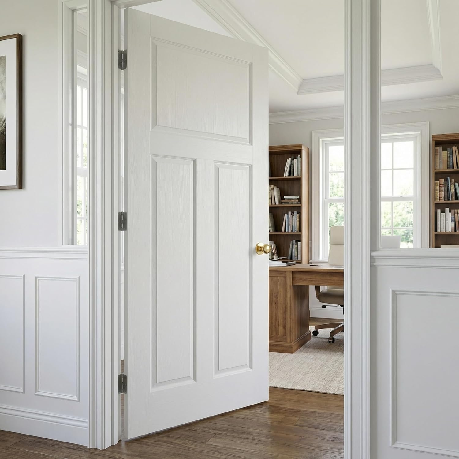Lioncode 30"x80" Solid Core Interior Door Slab, 3 Panel Living Room Door | Solid Wood Core with MDF, Door Only, No Hardware Kit, No Pre-Drilled Holes | White Pre-Paint