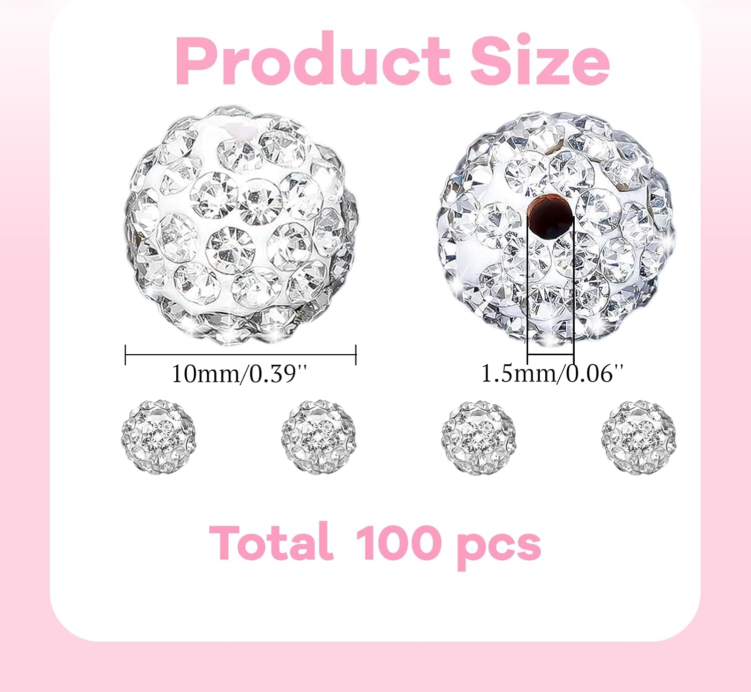 10mm Grade A Rhinestone Beads for Baseball Necklace-Round Disco Ball Bead Rhinestone Clay Beads for Earring Jewelry Making,Necklace Bracelet,DIY Craft Supplies(100 pcs White) - Image 6