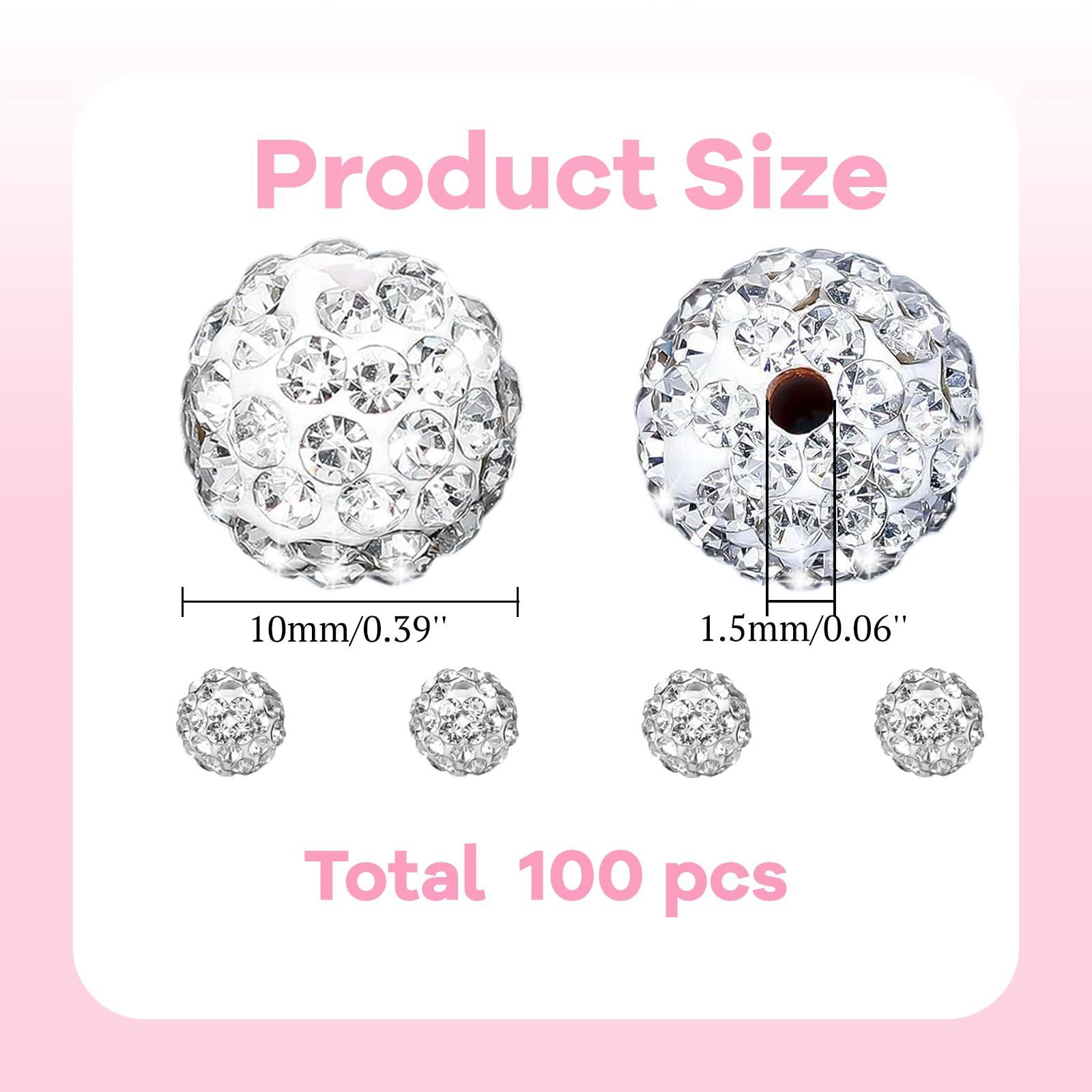 10mm Rhinestone Beads - 100pcs Red Round Sparkly Clay Beads For Jewelry Making (Bracelets, Necklaces, DIY Crafts) - View #3