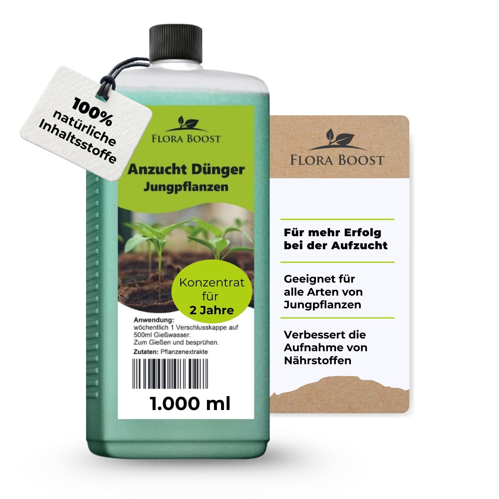 Konfitee Jungpflanzen Anzucht Dünger Flora Boost 1000ml I Für bis zu 200L Gießwasser I Für Gemüse- & Obstpflanzen und Blumen I Flüssiger Blatt- & Wurzeldünger I 100% natürlicher Pflanzendünger
