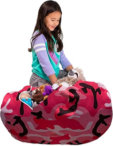 Miniatura 165 de Posh Stuffable - Sillón puff con almacenamiento para niños, contenedor de animales de peluche, organizador de juguetes de niños Lienzo Burbujas Azul