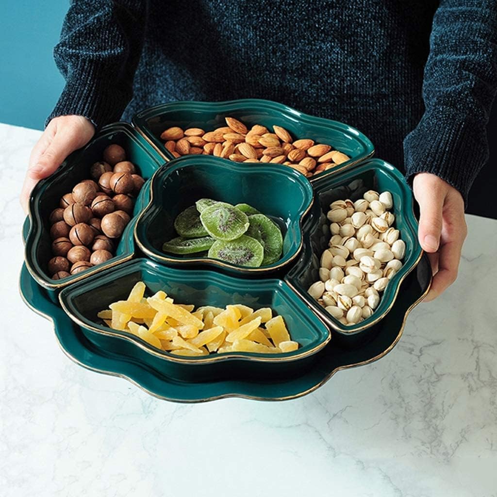 Divided Serving Tray Portable Party Snackle Box Nut Serving Platter Nut Bowl Ceramic Dried Fruit Box Snack Tray Candy Dish Rotating Tray Living Room Household Nut Plate Snack Candy Box