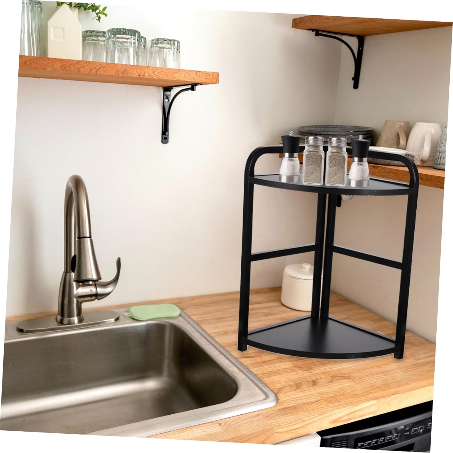 Corner Kitchen Storage Rack 2-Tier Triangle Organizer Practical Countertop Shelf for Seasoning Sturdy -Saving Kitchen Decor