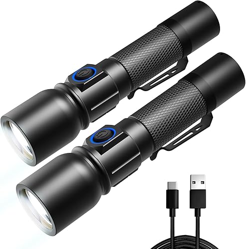 Consciot Linterna recargable de alto lúmenes, 7 modos ajustables, incluyendo modo de bloqueo, potente luz de flash de mano para exteriores, linterna