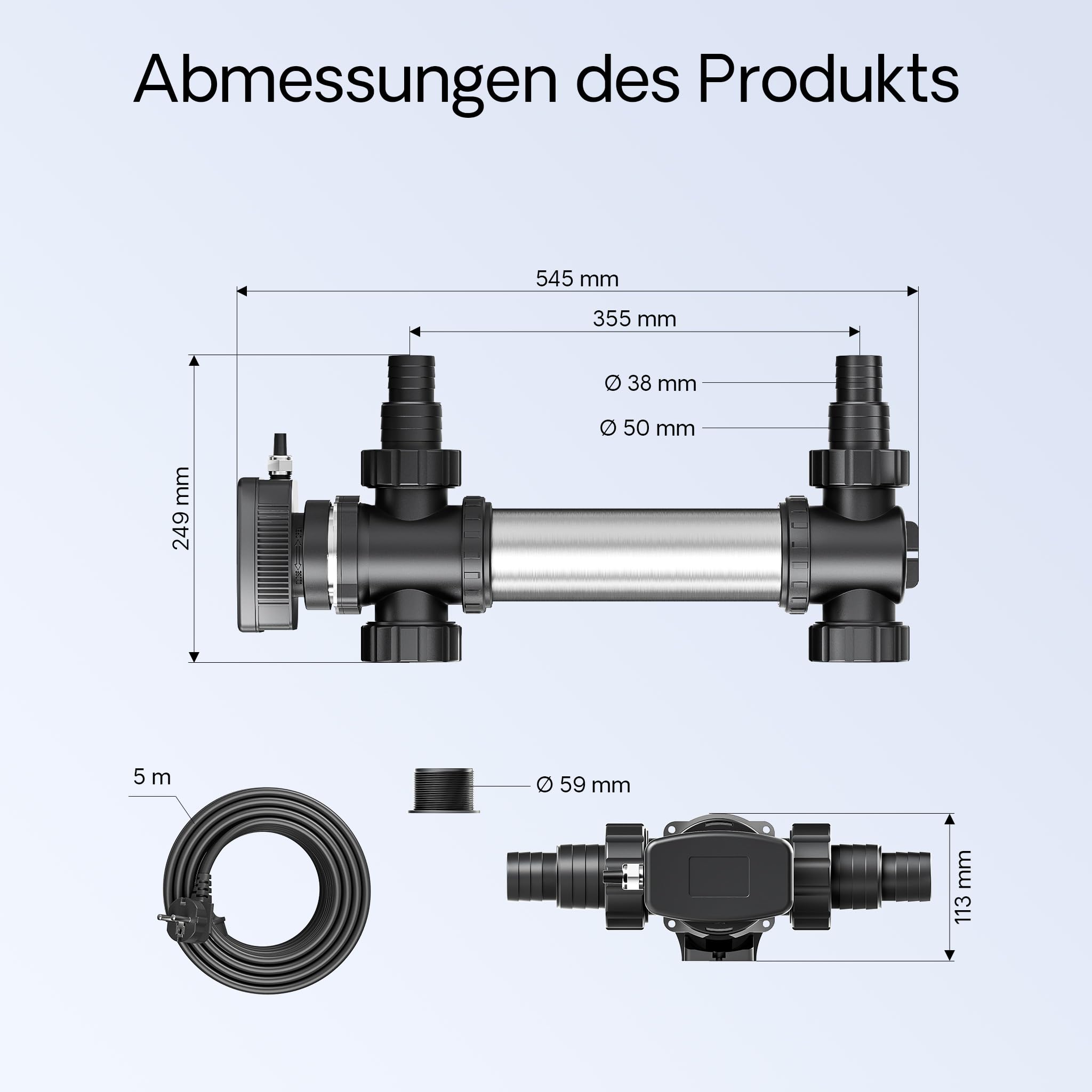 SunSun CUV-736 Teichklärer 7000 l/h / 36 W UVC, Vorklärgerät für Teichfilter & Teichpumpe, Wasserklärer mit UV-Lampe, Lichtfilter zur Algenbekämpfung