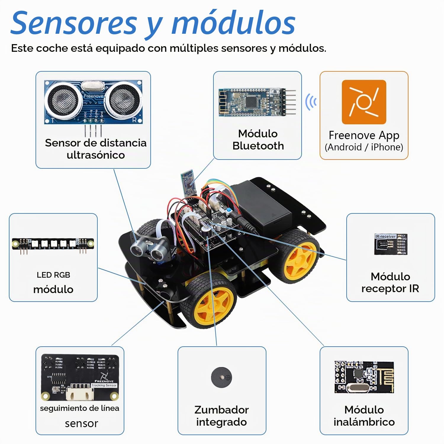 Freenove 4WD Car Kit with Remote (Compatible with Arduino IDE), Line Tracking, Obstacle Avoidance, Ultrasonic Sensor, Wireless Control Motor Servo