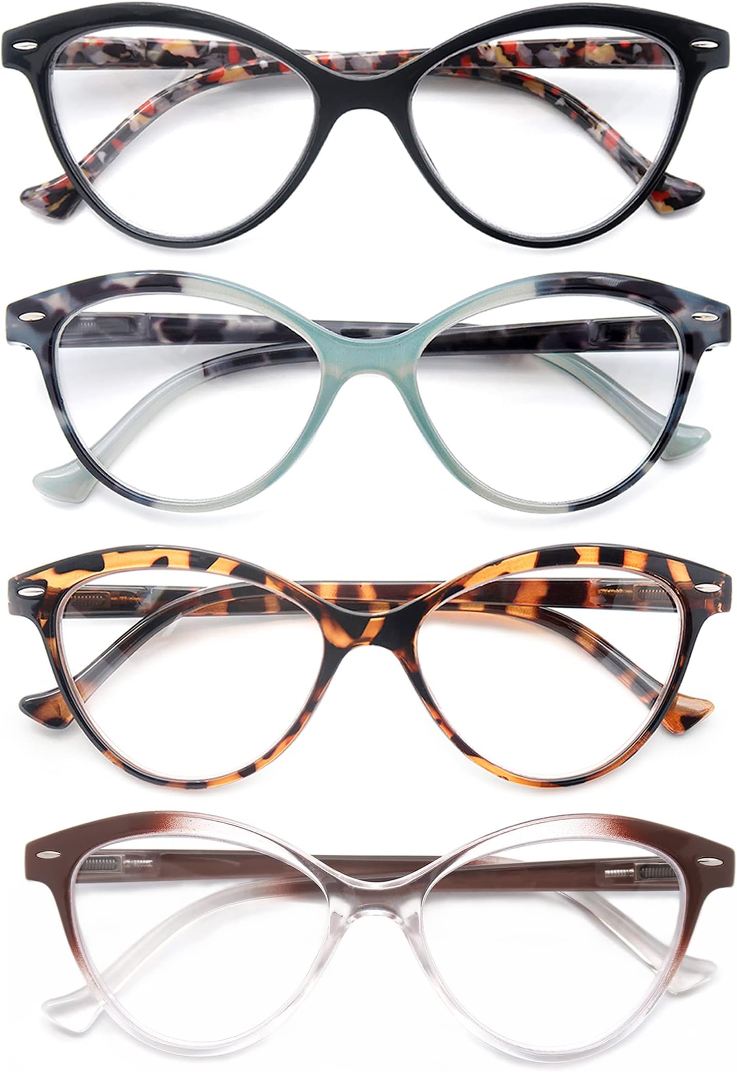 Reading Glasses for Women Cat Eye Ladies Readers +0.50 Cute Cateye Women's Cheaters Glasses 4 Pack Lightweight Comfortable Fit
