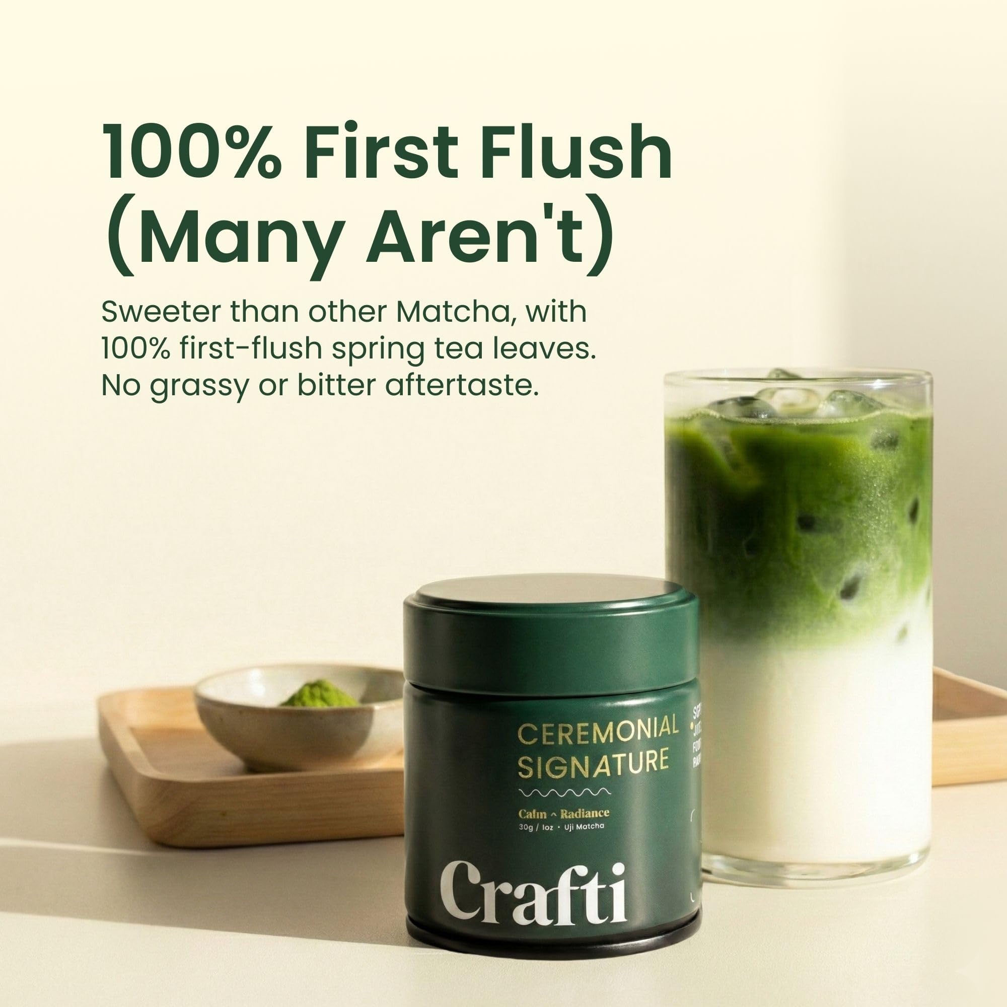 Crafti Signature Ceremonial Grade Matcha Powder 100 First Harvest Unsweetened Authentic Japanese Matcha Green Tea Powder from Uji — view 4