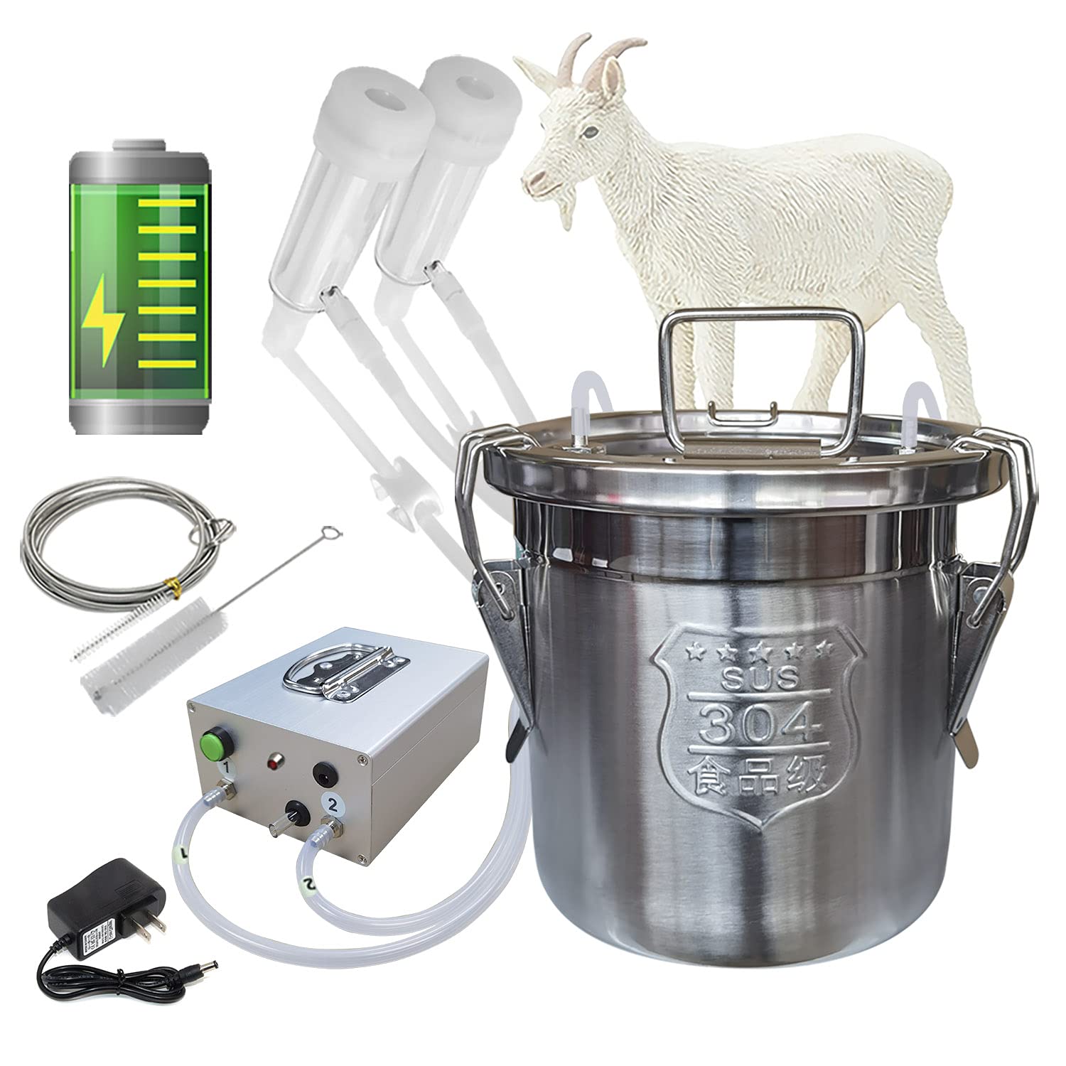 Hantop 6L Goat Milking Machine, Portable Pulsation Rechargeable Battery