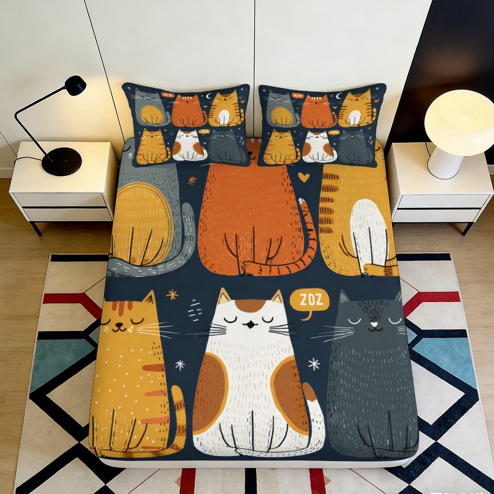 Uxinyoume Style-5 3D Printed Cartoon Cat Fitted Sheet Microfiber Soft Breathable Animal Pattern Mattress Cover For Bedroom Decor 90X200x25cm