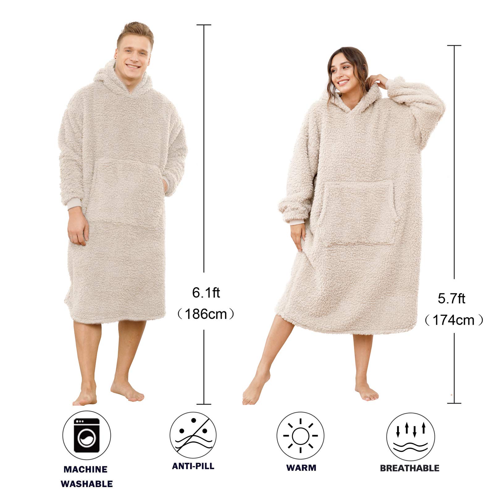 Aumenta Las Mantas holgadas de Sherpa, Sombreros para Hombres y Mujeres, Mantas largas y cómodas de sofá de Felpa Sherpa Beige