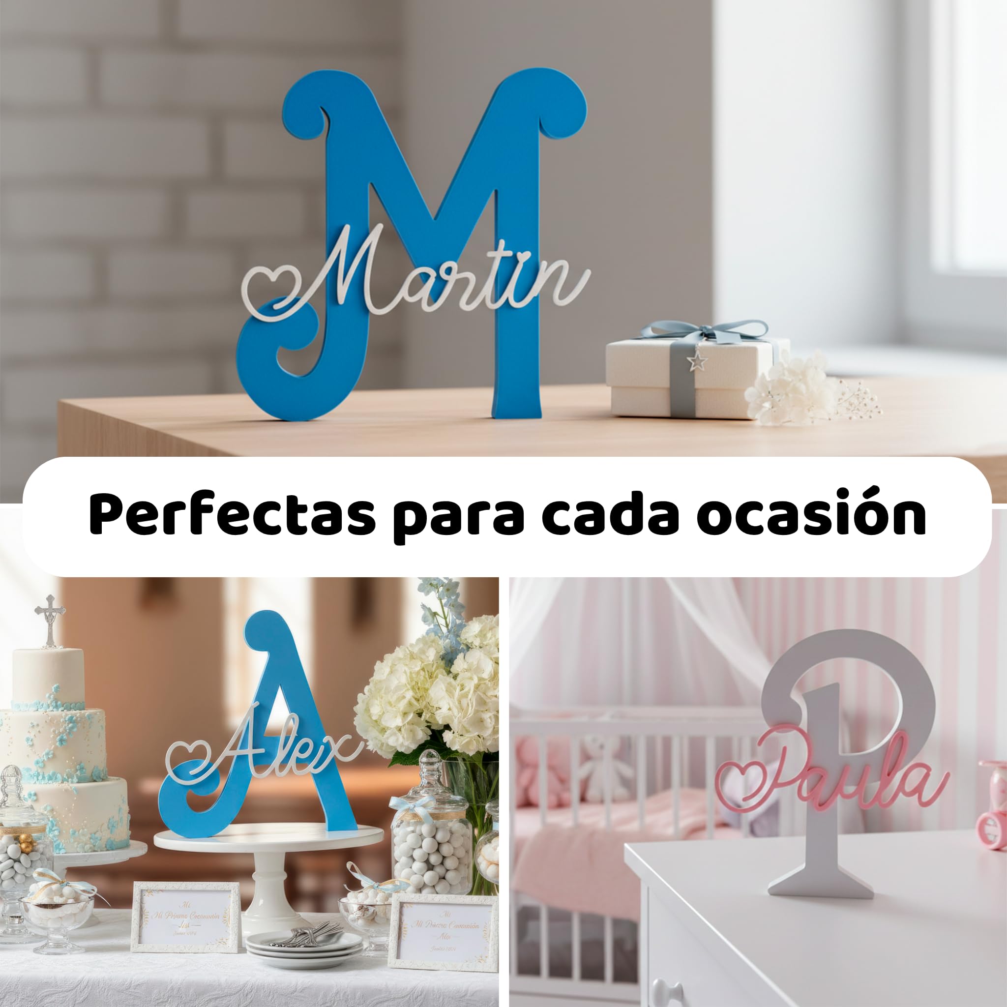 Letras Decorativas Personalizadas con Nombre | Tamaño 15-25cm | Ideal Comuniónes, Regalo Bebé, Habitación Infantil o Bautizo.