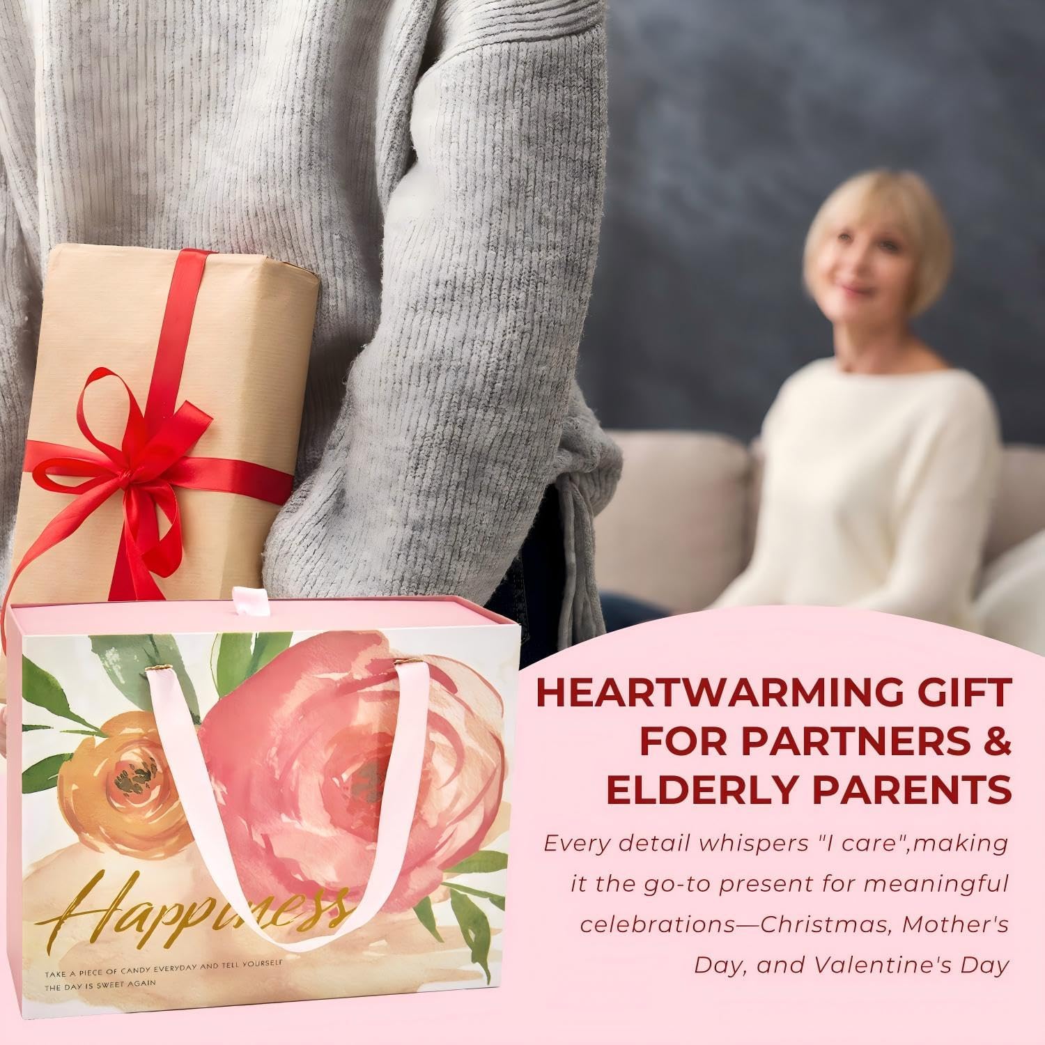 Crochet Flowers Blanket Gifts Set for Birthday,Gift Baskets for Thanksgiving,Christmas,Get Well Gifts for Girlfriend, Pink Roses Bouquet Blanket and Positive Sunflower Pot with Card & Gift Box