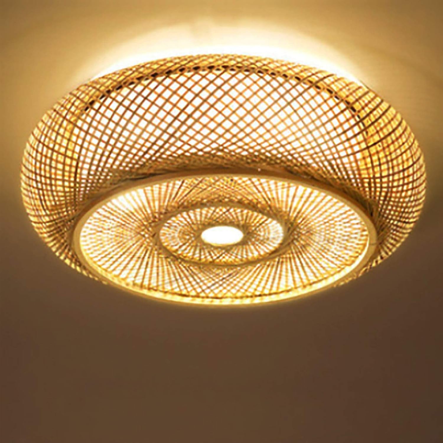 Lampada da soffitto in bambù, stile retrò, 3 luci, per corridoio, boho, tessuto a mano, in legno, 40 x 14 cm, lampada a sospensione in rattan per LED/lampadina/lampada fluorescente