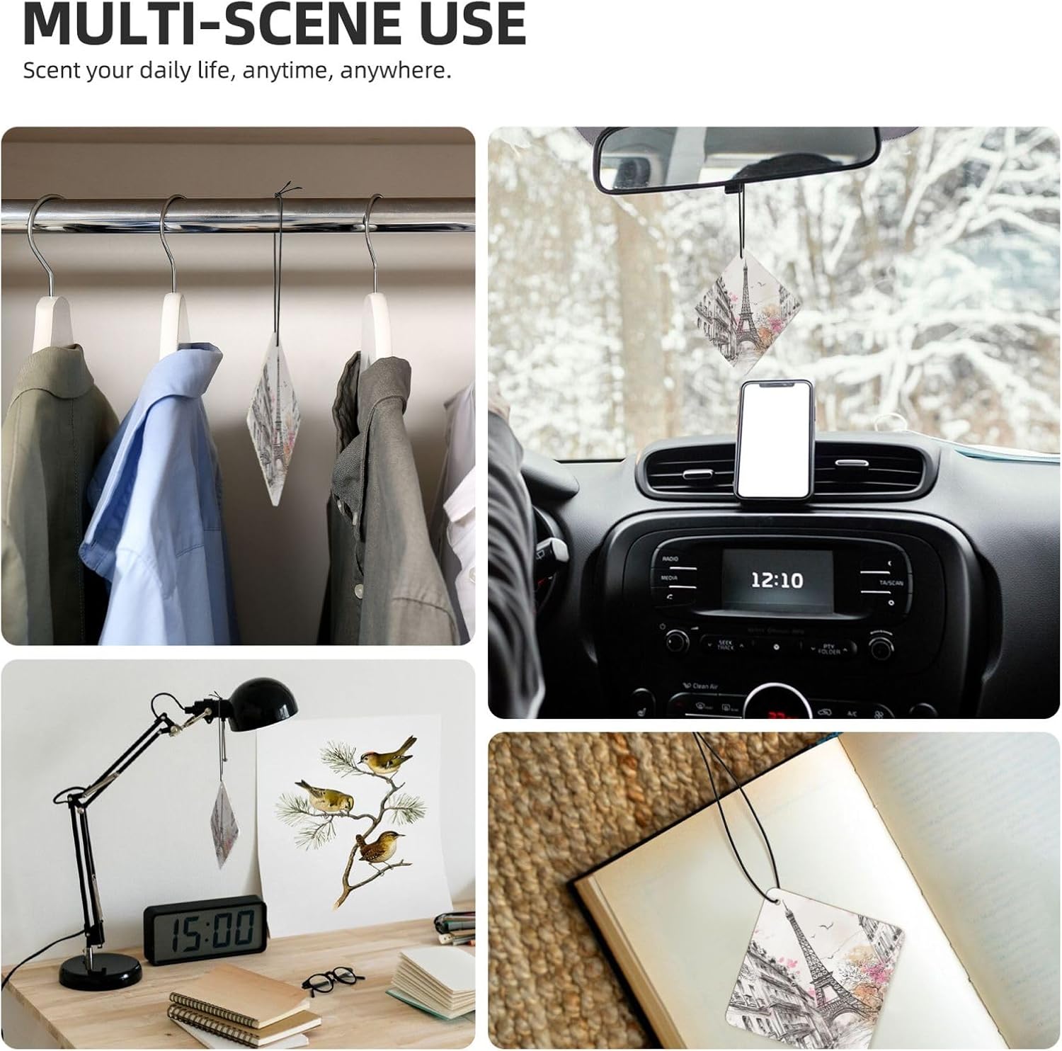 Car Air Freshener 24 PCS French Paris Tour Eiffel Tower Hanging Car Air Fresheners Auto Interior Decor Card Freshener Strong Scented Card Lavender Cars Scents for Office Bedroom Close Drawer Square