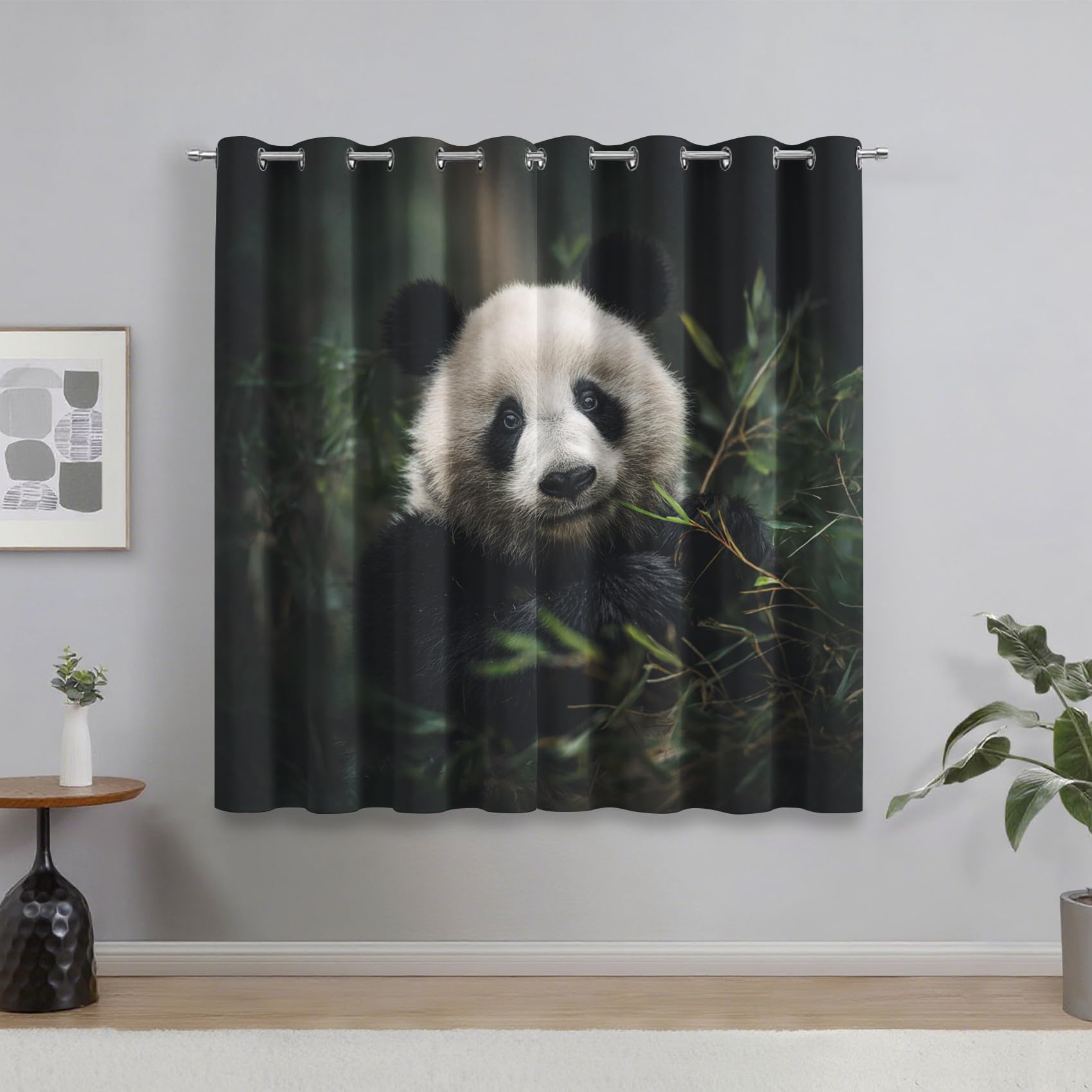 Rideau occultant panda mignon pour chambre enfant | Paire de draperies opaques 75x166cm